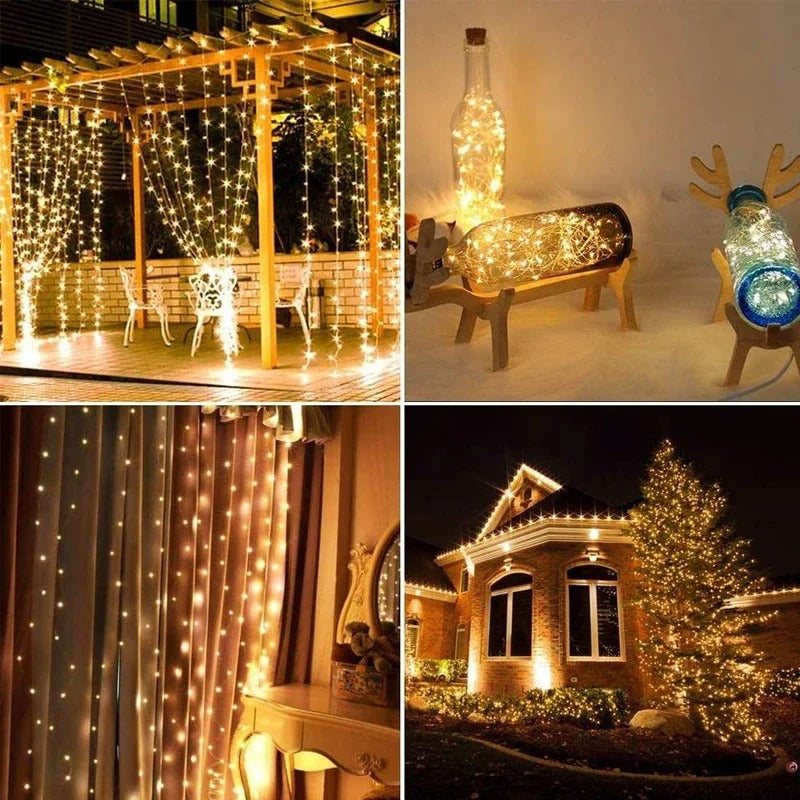 ✨LUCES NAVIDEÑAS DORADAS CON PANEL SOLAR✨